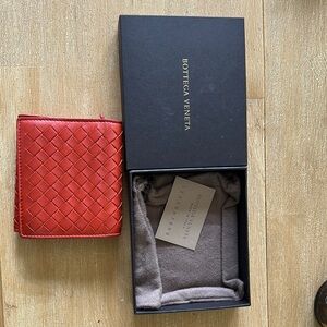 Bottega Veneta Orange Intrecciato Leather Wallet